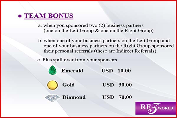 Team Bonus Earn Money RF3 Product